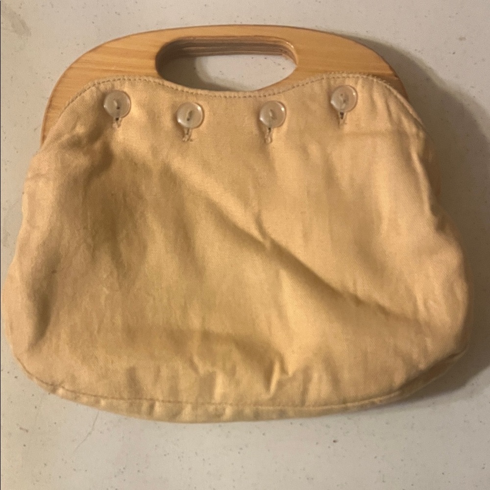 Elegant Tan Women's Bag with Wooden Handle